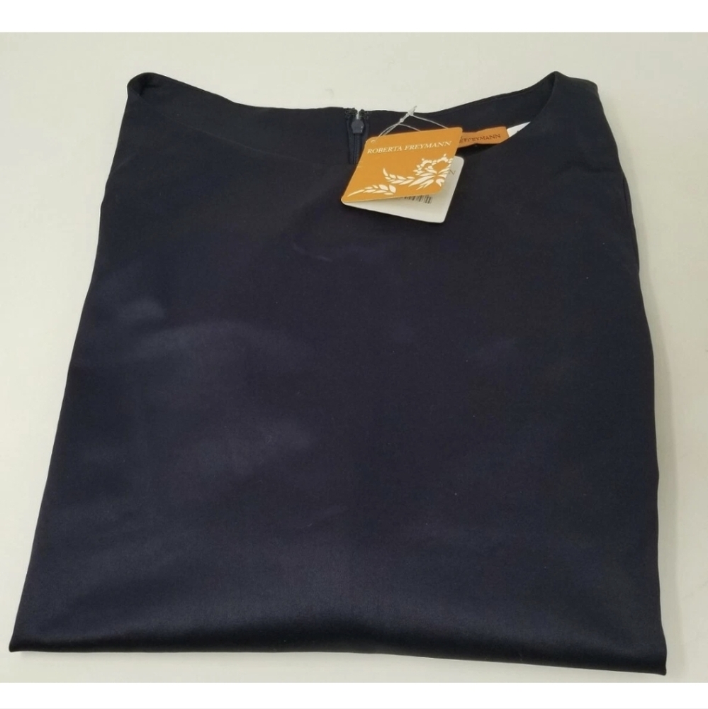 Roberta Freymann Irina Cotton Sateen Blouse - Small Navy Blue - Picture 4 of 7